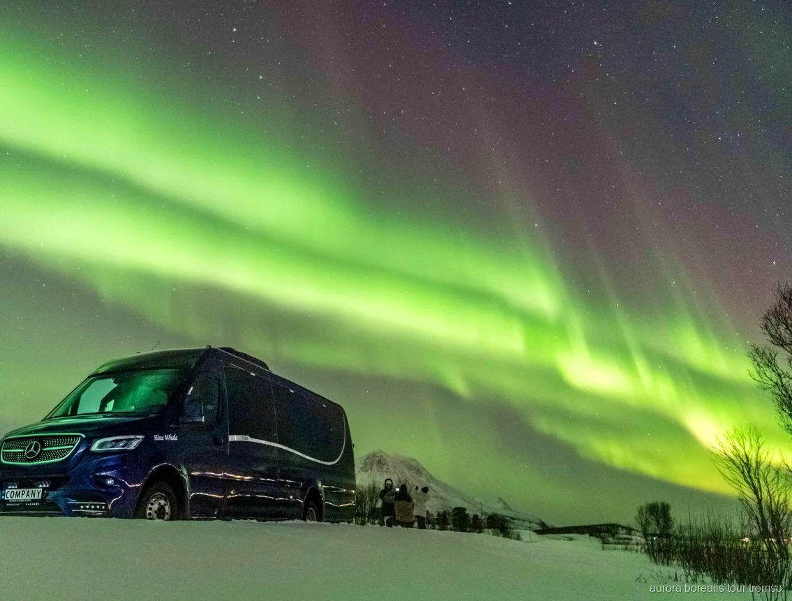 Huéspedes con monos térmicos esperando la aurora boreal cerca de Tromsø