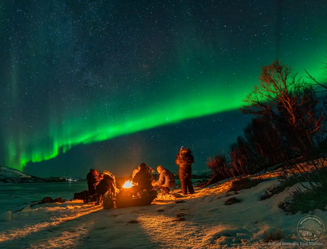 Tripod set up for aurora borealis photography near Tromso